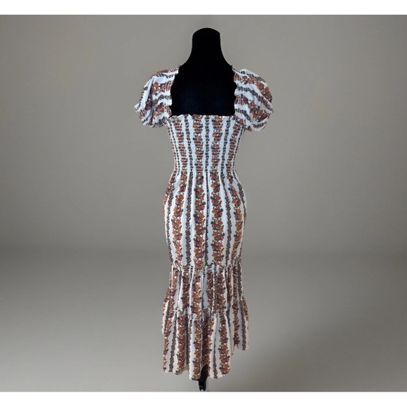 OPT Anthropologie Maxi Dress Sz S Daphne White Floral Smock Puff Sleeve EUC Boho - Picture 4 of 10